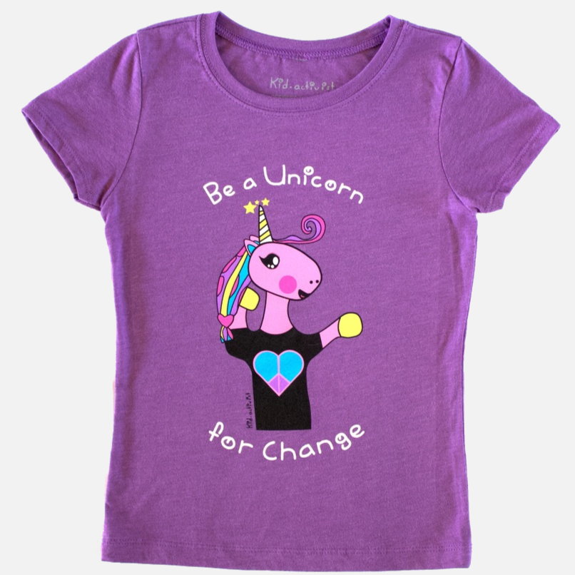 Unicorn For Change, Premium Youth Purple Activist Berry - Kid Girls Tee –